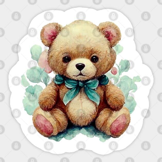 Teddy Bear around Flowers: Scattered Watercolor in Pastel Colors Sticker by TEEPOINTER